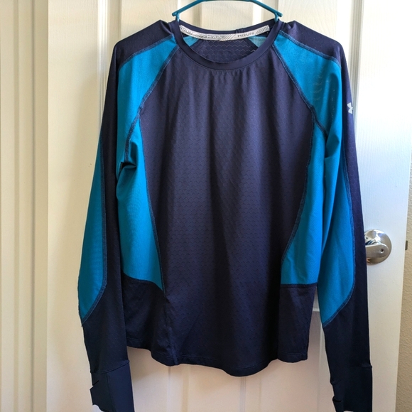 Under Armour long-sleeve top Women's Sz M navy blue/turquoise - Picture 1 of 4